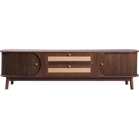 Mobile TV in MDF color naturale con ante e cassetti in rattan 170 x 39,5 x 46 cm (1/5)