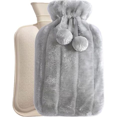 Thermos accogliente in pelliccia sintetica, thermos da 2 litri con coperchio, thermos grande per alleviare il dolore alla schiena, al collo e alle spalle per notti calde e confortevoli (grigio)