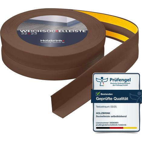 HOLZBRINK Weichsockelleiste selbstklebend PVC 32x23mm, 10 m  Küchenleiste Arbeitsplatte  Abschlussleiste selbstklebend für Badezimmer  Farbe: Schokolade
