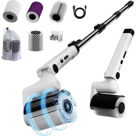 Roller Brosse de nettoyage électrique - 2 vitesses - Étanche - Sans fil - Avec 4 têtes de brosse polyvalentes et manche télescopique (1/5)