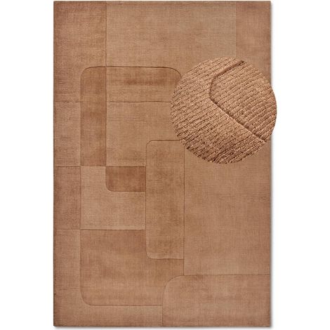 Tapis salon 160x230cm Marron Laine Géométrique