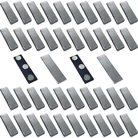 Lot de 50 Porte Badge Aimanté Badges Magnétiques Adhésifs Badges Nominatifs Aimantés Autocollants en Métal avec Aimant à 3 Points pour veste, revers de chemise, 45 x 13 mm (1/5)