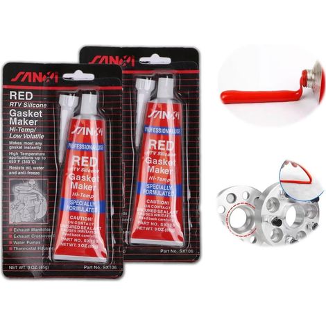 2x85g Pate a Joint Moteur,Joint Carter Huile Moteur,Silicone Haute Temperature,Carburateur Mastic en Silicone,D'étanchéité du Service du Moteur Silicone,Plage de Température -60 °C à 320 °C (Rouge) (1/5)