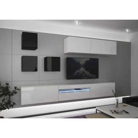 Ensemble meuble TV NEXT 277 AN277-17BW-HG28-1A blanc-noir brillant 257 cm