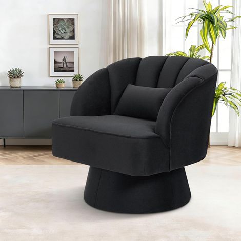 Fauteuil Pivotant 360° en Velours Noir, Dossier Rayé et Accoudoirs (1/5)
