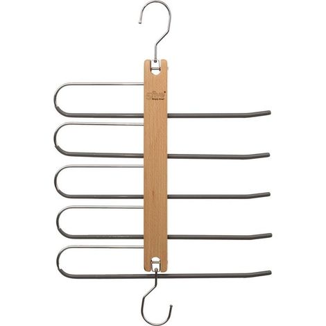 Cintre pantalons bois métal 5Five Simply Smart, accroche 5 pants, L 32,5 cm, gain de place dressing (1/5)
