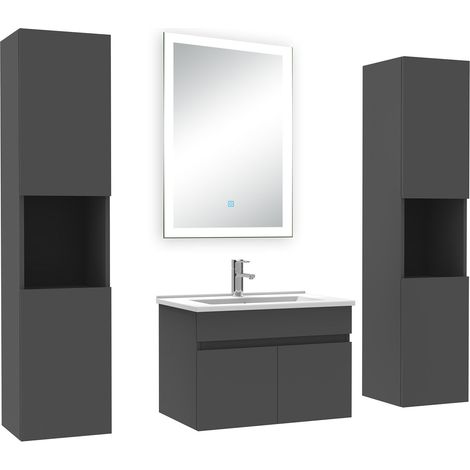 Acezanble Ensemble meuble Salle de Bain 60cm avec colonne et miroir lumineux anthracite