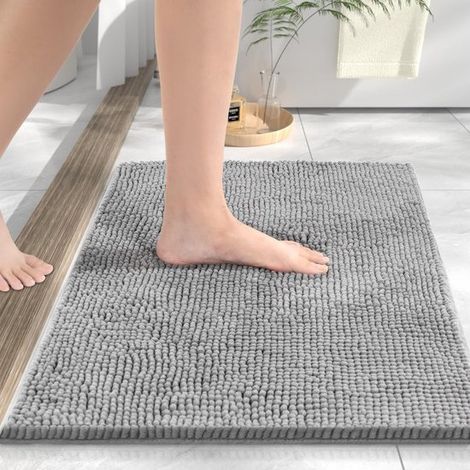 Tappeto da bagno antiscivolo in ciniglia 40 x 60 cm - Tappetino doccia morbido e assorbente per bagno o WC - Lavabile in lavatrice (1/5)