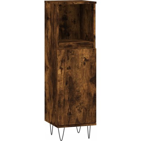 Armoire de bain chêne fumé 30x30x100 bois d'ingénierie (1/5)