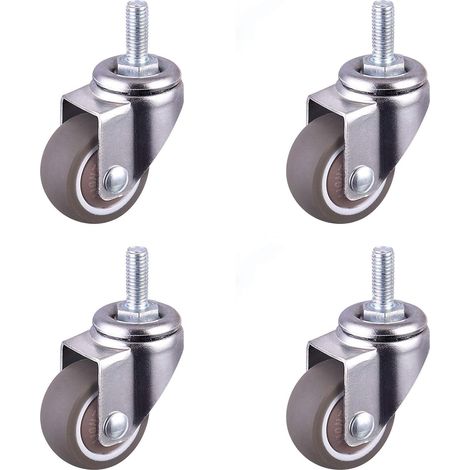 4pcs roulettes pivotantes en caoutchouc robustes avec tige filetée roulettes de chaise de remplacement mini roulettes de meubles roulettes de chariot filetées robustes M6x15mm (1/4)