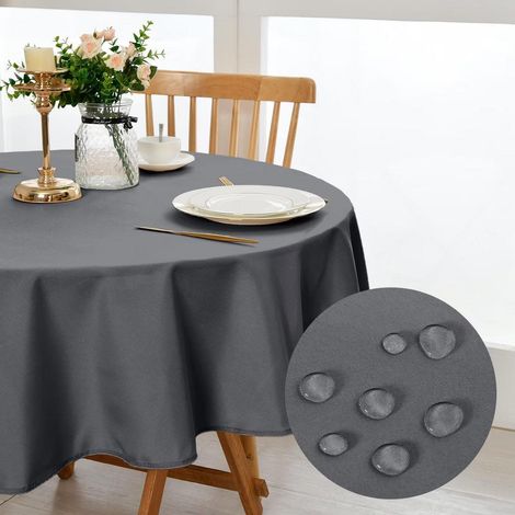 Nappe ronde 180cm Gris Clair, lavable, imperméable, antitaches