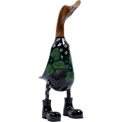 Statuette décorative 40 cm canard maillot fleuri bois de teck - DAFLY