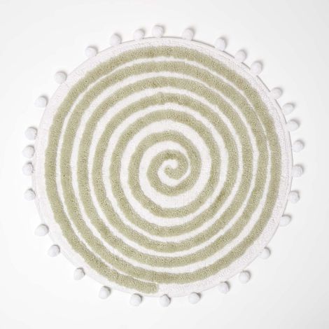 HOMESCAPES Tapis de bain rond vert sauge spirale tuftée, 60 cm (1/4)