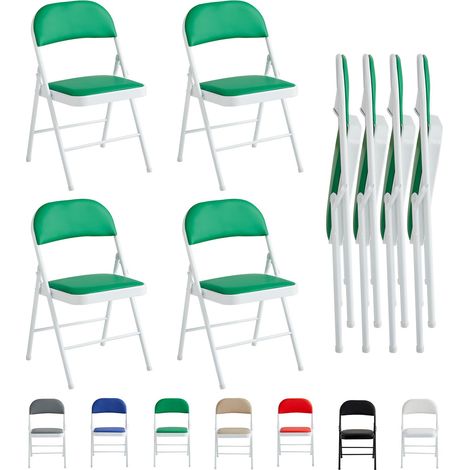 Set of 4 Faux Leather Foldable Chair with Metal Frame and Padded Seat GREEN