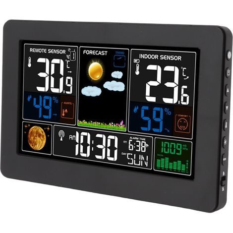 Horloge Météo Grand Écran Couleur Multifonction Affichage Température Humidité Pression Intérieur Extérieur Prise UE 100‑240V (1/5)