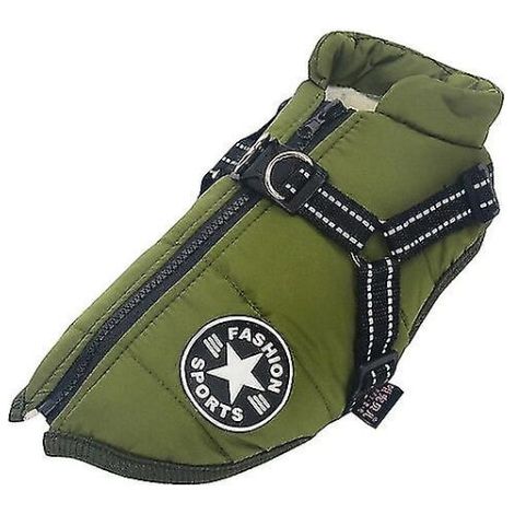 Manteau chien imperméable S-4XL hiver chaud avec harnais, veste grande taille pour Labrador, Bulldog français, tenue vert armée XL (1/5)