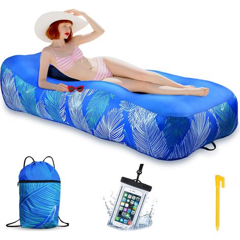Canapé Gonflable, 195 x 70 cm Sofa Gonflable Matelas avec Mesh, Imperméable Canapé Gonflable Camping Hamac Chaise Longue avec Organisateur Pochette étanche Téléphone pour Plage,Piscine,Camping (1/5)