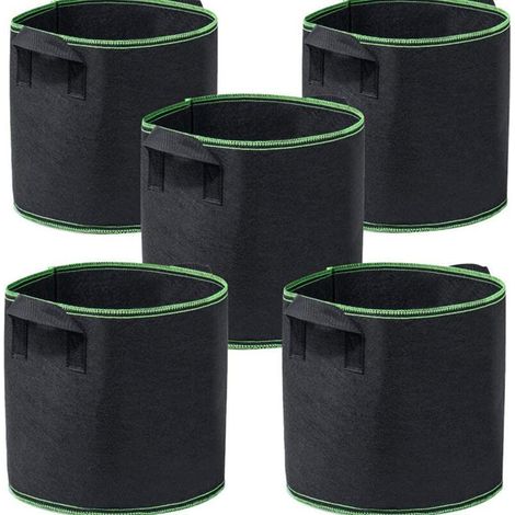 Sac De Culture - 5 Gallons - Tissu Non Tissé 300 G - Aération Racinaire - Pour Tomates Pommes De Terre Légumes - Lot De 5