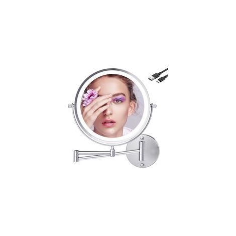 9" Grand Murale Miroir Grossissant Lumineux,1X/10X Miroir Maquillage Lumineux Chargement USB, Convient Aux Coiffeuses d'Hôtel, Aux Salles De Bains Et Au Rasag