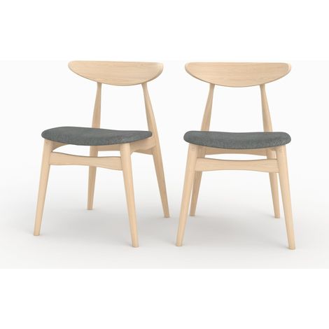 Lot de 2 chaises en tissu gris et bois d'hévéa - JOSETTE