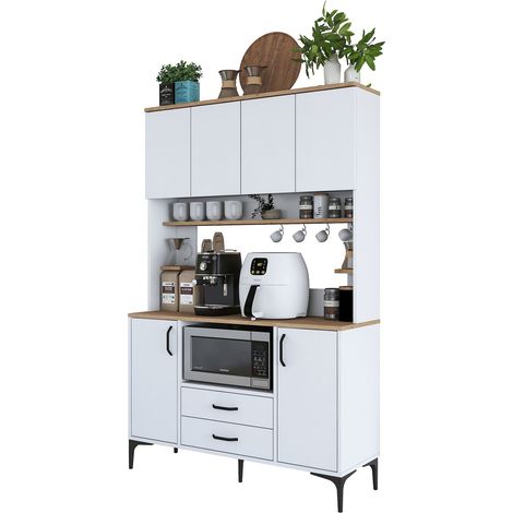 Credenza Mairag, Madia 4 Ripiani, 2 Cassetti, 6 Ante, 120x40x184h cm Biano