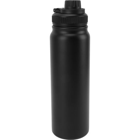 Bouteille d'eau isotherme en acier inoxydable noir, étanche et légère, idéale pour les voyages et le bureau. (1/5)