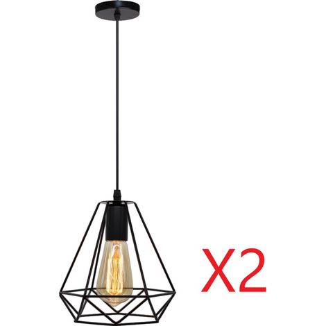 Pendelleuchte Hängelampe mit Käfig Ø20cm Diamant Lampen im Industri Stil für für Wohnzimmer Esszimmer Schwarz 2PCS