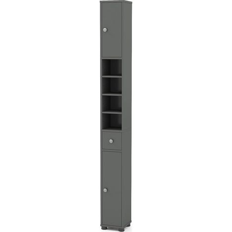 COSTWAY Mobile Bagno 180 cm, Armadio Colonna Salvaspazio con 1 Cassetto, 5 Ripiani Regolabili e Struttura Antiscivolo, Mobiletto per Soggiorno, Camera da Letto e Cucina, Bianco (Grigio) (1/5)