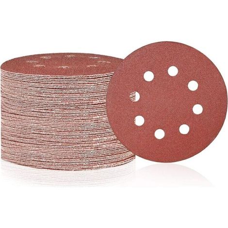 Lot de 50 disques abrasifs à 8 trous - Grain 80 - Papier abrasif résistant à l'usure pour ponceuse orbitale aléatoire pour bois,métal,marbre,plastique (1/4)