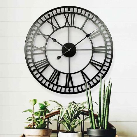 Reloj de jardín resistente a la intemperie - Retro - Números romanos - Vintage - Sencillo - Hierro forjado - Reloj de exterior - Funciona con pilas - Silencioso - 40 cm (1/4)