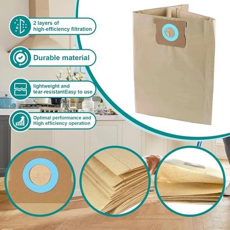 Adecuado para 10 paquetes de bolsas para aspiradora Dewalt DXVA19-4101, bolsas para aspiradora, bolsas de papel, bolsas de papel (1/5)