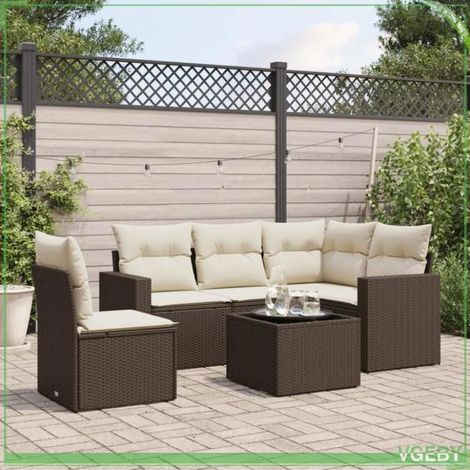 Salon de jardin - FAF7291712417542 - Résine tressée - Modulaire 6 places - Coussins déhoussables crème (1/3)