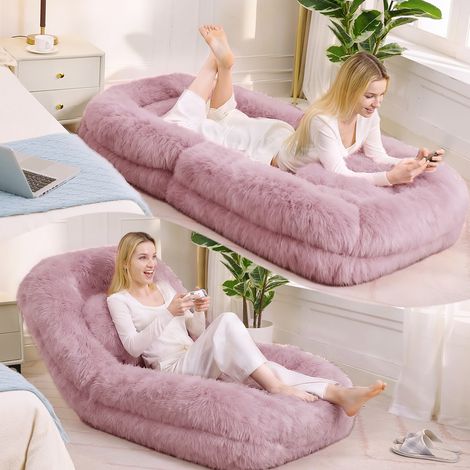 Lit humain-chien, canapé paresseux, réglable à 5 niveaux, chaise gamer au sol, salon, adapté pour gaming, méditation, détente, tissu pelucheux, Rose