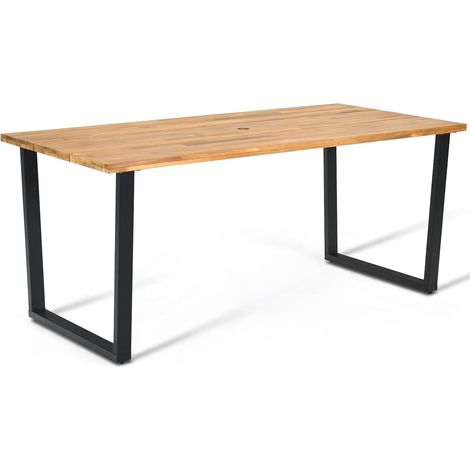 COSTWAY 175 x 80cm Patio Rectangle Dining Table for 6 Person with Umbrella Hole (1/5)