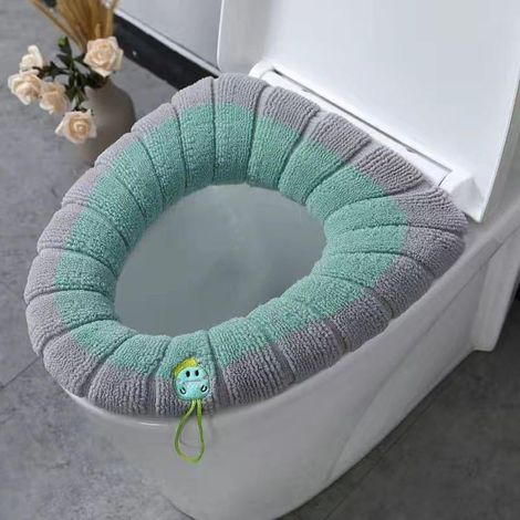 Couvre-Abattant De Toilette - Polyester Extensible Jusqu'à 60 cm - Pour Abattants Ronds Et Ovales - Avec Anneau De Maintien Et Bretelle De Séchage - 1 Pièce (1/5)