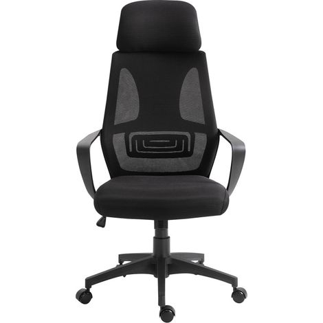 Chaise de bureau réglable avec dossier en filet, accoudoirs, appui-tête et soutien lombaire, noir (1/5)