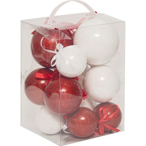 Déco de sapin Lot de 14 Boules de Noël de 6 à 10 cm - Blanc et Rouge pailleté - Feeric Christmas (1/5)