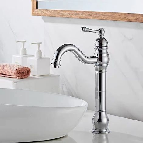 Robinet Lavabo Haut Rotatif à 360 °Mitigeur Lavabo pour Salle De Bain et Lavabo Robinet Salle Bain Robinet de Levier Monotrou Vasque, Chromé，30cm