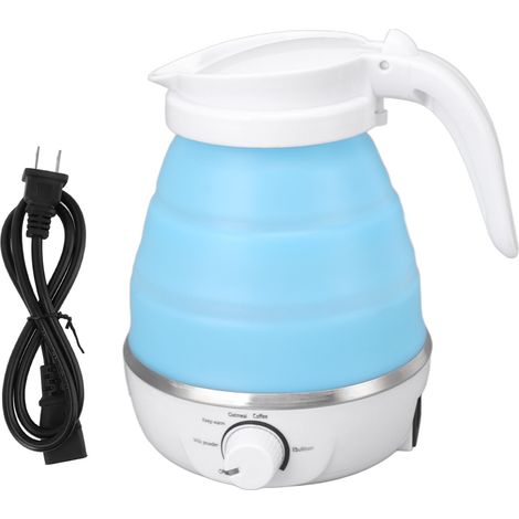 Bouilloire électrique pliable 0.6L 600W, résistante à la chaleur et antirouille, portable pour voyage, prise US 110V, bleue (1/5)