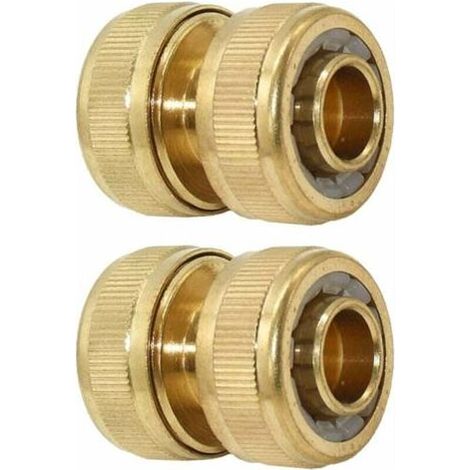 Réparateur de Tuyau d'arrosage 19 mm (3/4 Pouce) en Laiton, 2 pièces - Raccord de Tuyau de Descente, Solution Rapide Extension du connecteur, réparation Rapide- (1/5)