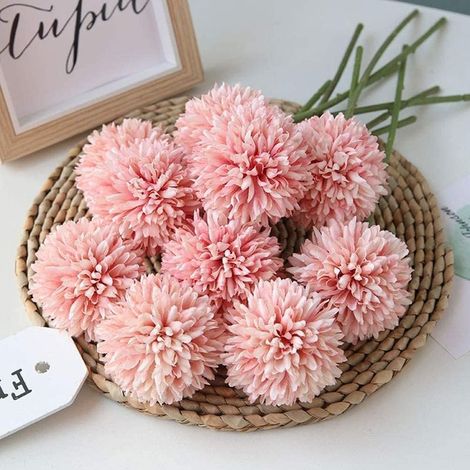 10 Pièces Fleurs Artificielles Simulation Soie Hortensia Bouquet de Mariée Fausse Fleur pour Décoration Mariage Fête Maison Party Chambre Table Bricolage Déco-Rose Foncé (1/5)