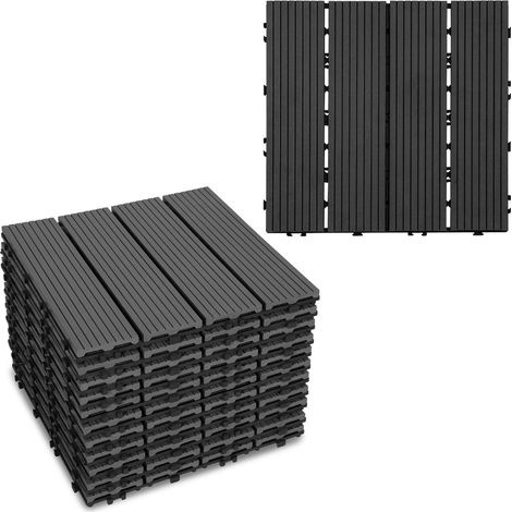Lot de 44 dalles de terrasse WPC - 30 x 30 cm - Revêtement de sol - Résistant aux intempéries - Avec fonction de drainage - Pour balcon, terrasse - 4 m² - Anthracite (1/5)