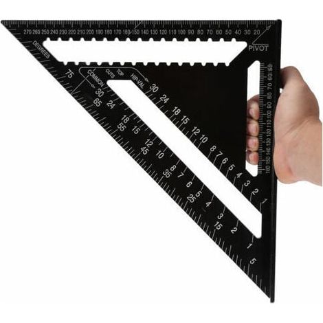 Righello angolare quadrato triangolo goniometro da 12 pollici ad alta precisione in lega di alluminio, nero (1/5)