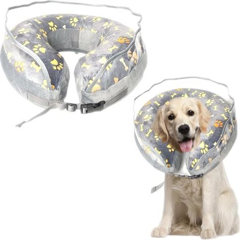 Collar para mascotas, No obstruye la visión, desmontable y ajustable, Talla XL, Diámetro interior 15 cm, diámetro exterior 41 cm, Gris (1/5)