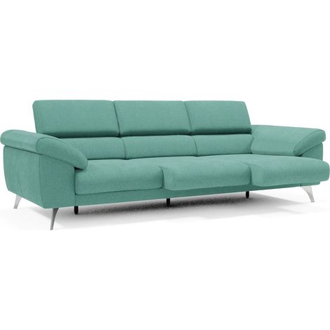 Donatello Sofá con 3 asientos extensibles reposabrazos con arcón en tejido desmontable 265 cm Verde aguamarina