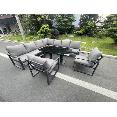 Fimous Aluminum Outdoor Garden Furniture Corner Sofa 2 Arm Chair Adjustable Rising Lifting Dining Table Sets Dark Grey 9 Seater (1/5)