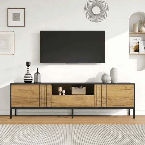 Meuble TV 170x35x50 cm pour TV 70 pouces 2 portes 1 tiroir niche ouverte panneau aggloméré rangement salon moderne compact chic