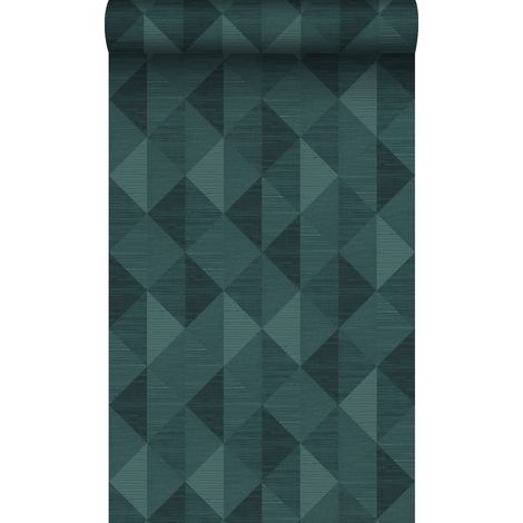 papier peint motif graphique en 3D bleu canard - Origin Wallcoverings (1/5)