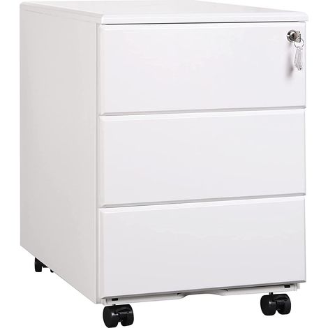 Woltu – Caisson de bureau en métal avec 3 tiroirs verrouillables – Dimensions 39 x 52.6 x 54.6 cm – 4 roulettes dont 2 avec freins – Rangement sécurisé (1/4)
