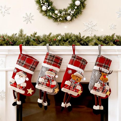 Chaussette de Noël Personnalisée 4 PCS Grand Bas de Noël à Suspendre Chaussette,Chaussette de Noel pour Les Cheminées, Les Escaliers, Les sapins de Noël et Les Décorations de Fêtes de Noël (1/5)